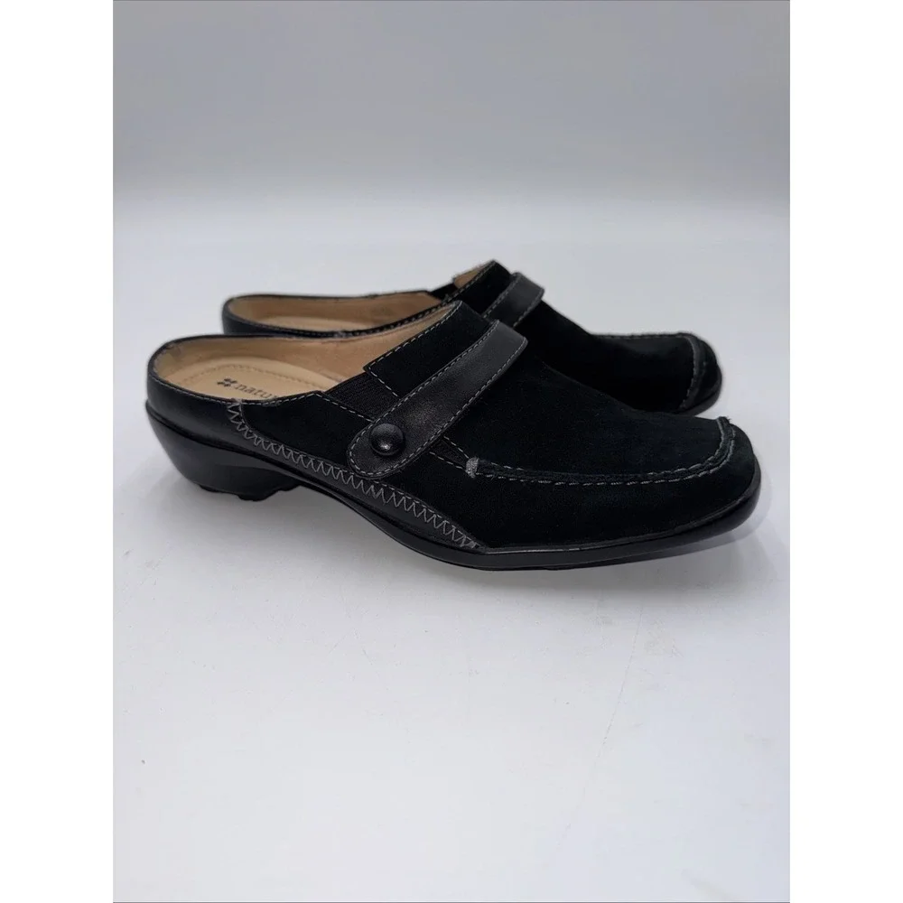 Naturalizer Black Leather Suede JOYFUL Mule Slip On Women's Size 4.5M Square Toe